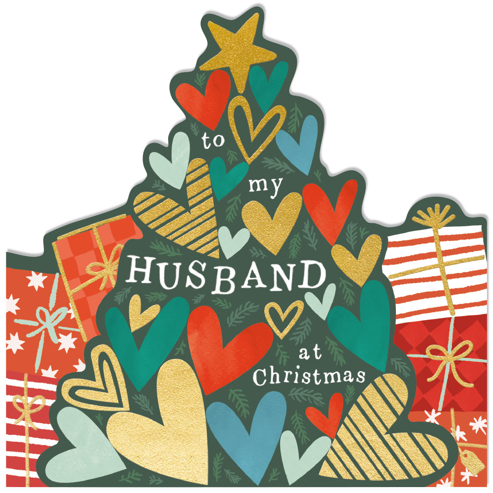 To My Husband Heart Christmas Tree Die-Cut Christmas Card