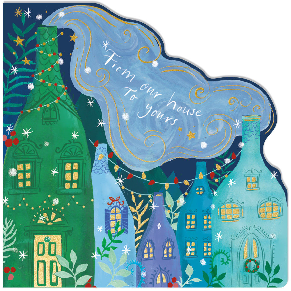 From Our House to Yours Bottle Houses Die-Cut Christmas Card