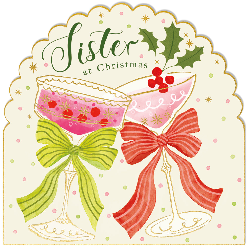 Sister at Christmas Cocktails Die-Cut Christmas Card