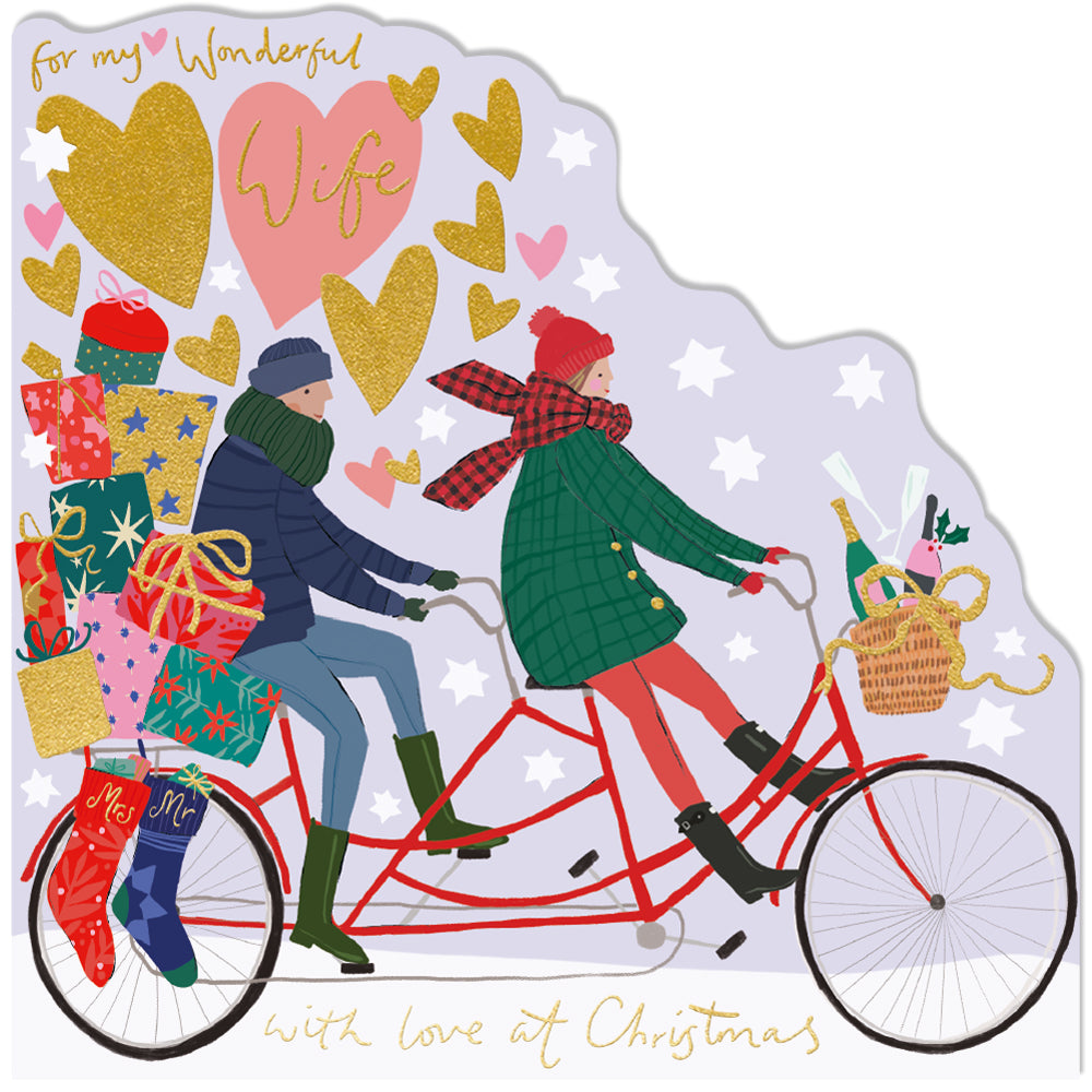 Wonderful Wife Tandem Bicycle Die-Cut Christmas Card
