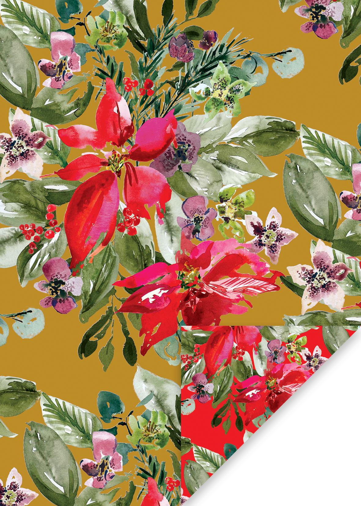 Plush Poinsettia Wrapping Paper Sheet by Stephanie Dyment