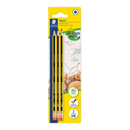 Staedtler Noris 122 HB pencils with eraser tip, blister of 3