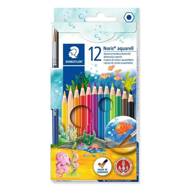 Staedtler Noris Aquarell 144 10 Watercolour Pencils – Box of 12 with Brush