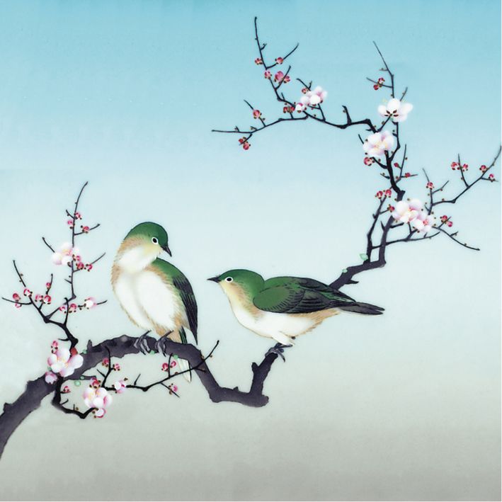 Workshop of Namikawa Sosuke Plum Blossom Birds Art Card