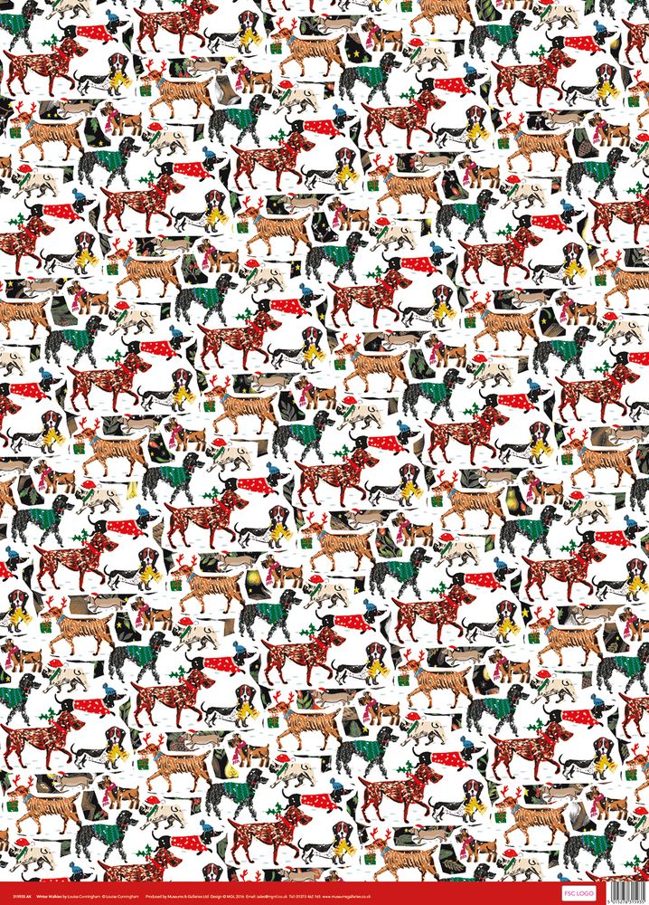 Louise Cunningham Winter Walkies Christmas Gift Wrap Sheet