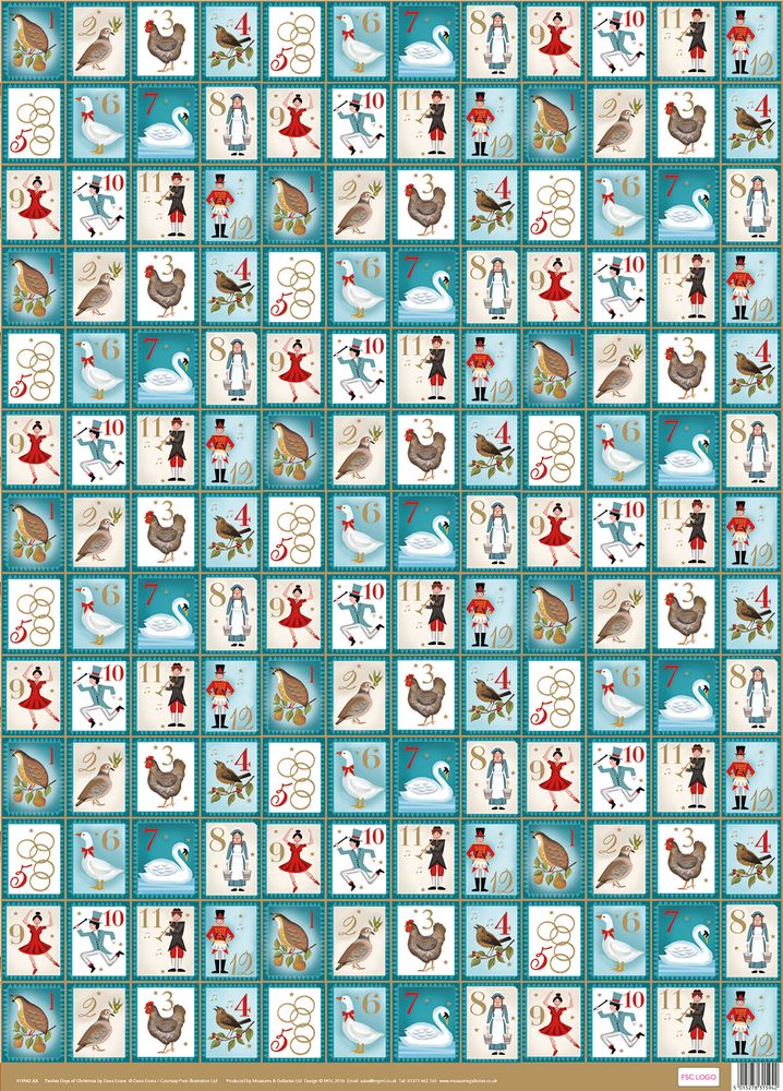 Deva Evans Twelve Days of Christmas Gift Wrap Sheet