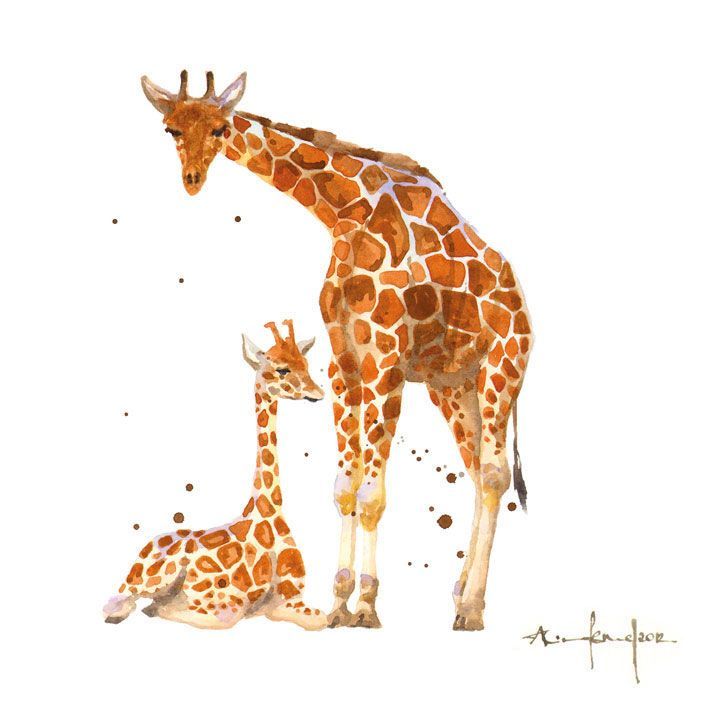 Alison Fennell Giraffe Mum and Baby Art Card