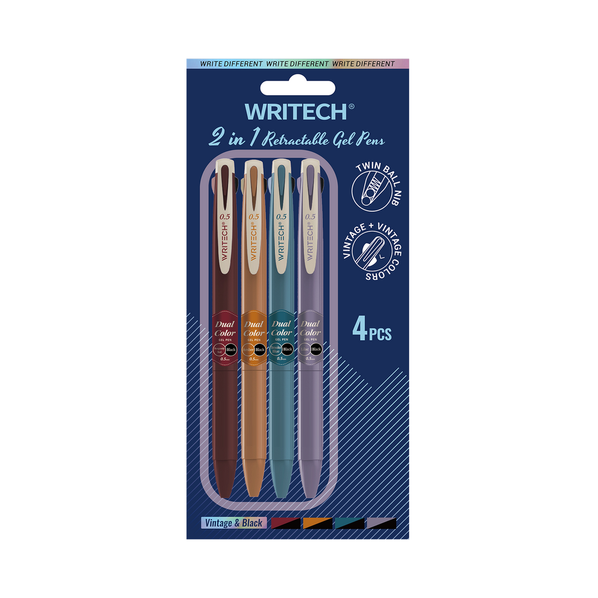 Writech Dual Colour gel pens set of 4