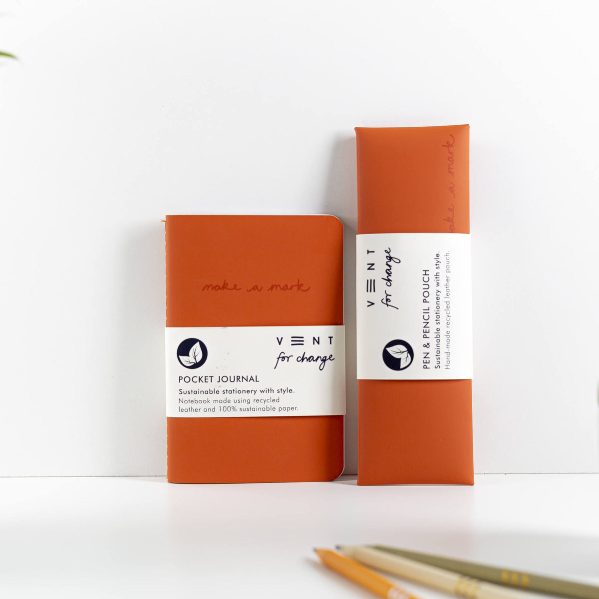 VENT Make a Mark Recycled Leather Pen & Pencil Pouch – Orange