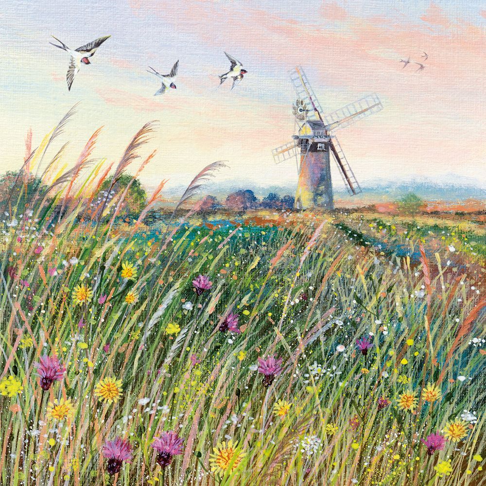 Lucy Grossmith Windmill and Swallows Art Card