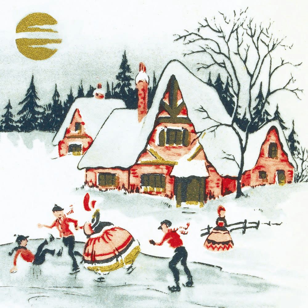 George Buday Skating Hamlet Scene Christmas Card Pack