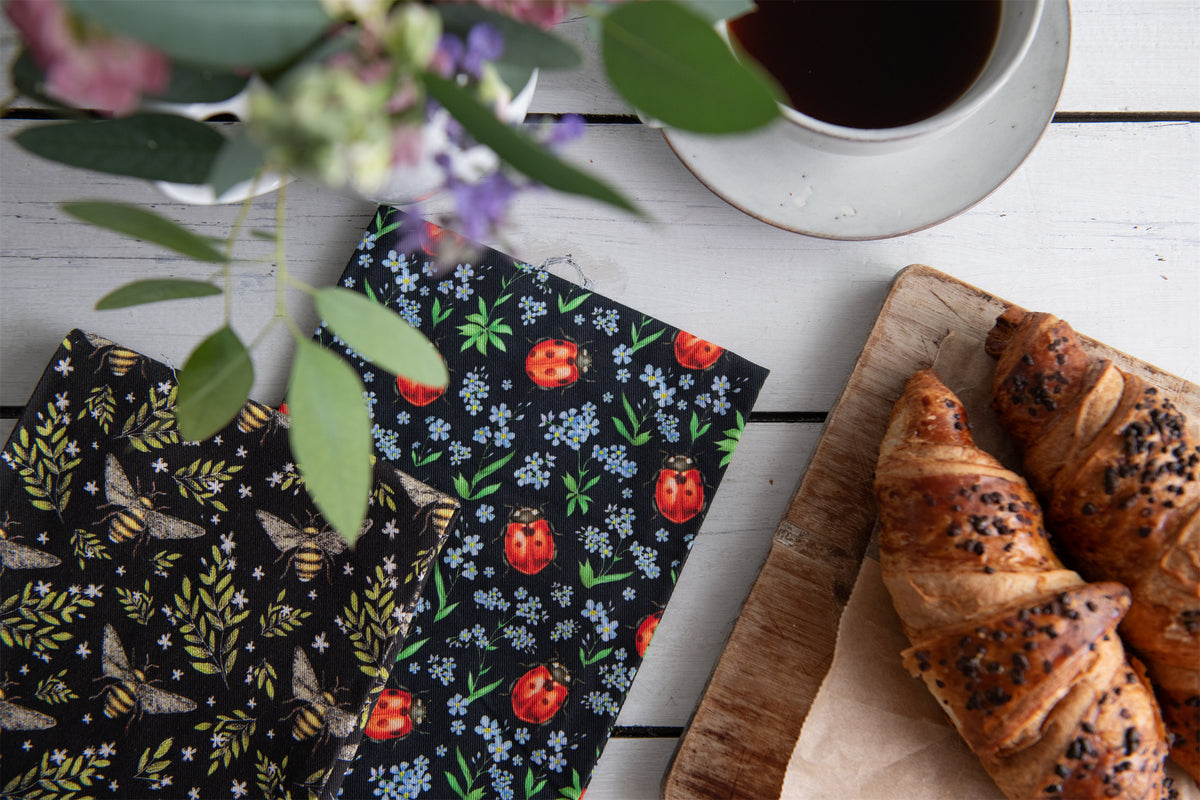Catherine Rowe Honey Bee Pattern & Ladybirds Organic Cotton Tea Towel