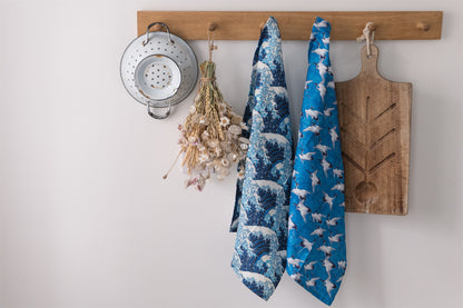 The Great Wave & Hokusai Pattern Organic Cotton Tea Towel