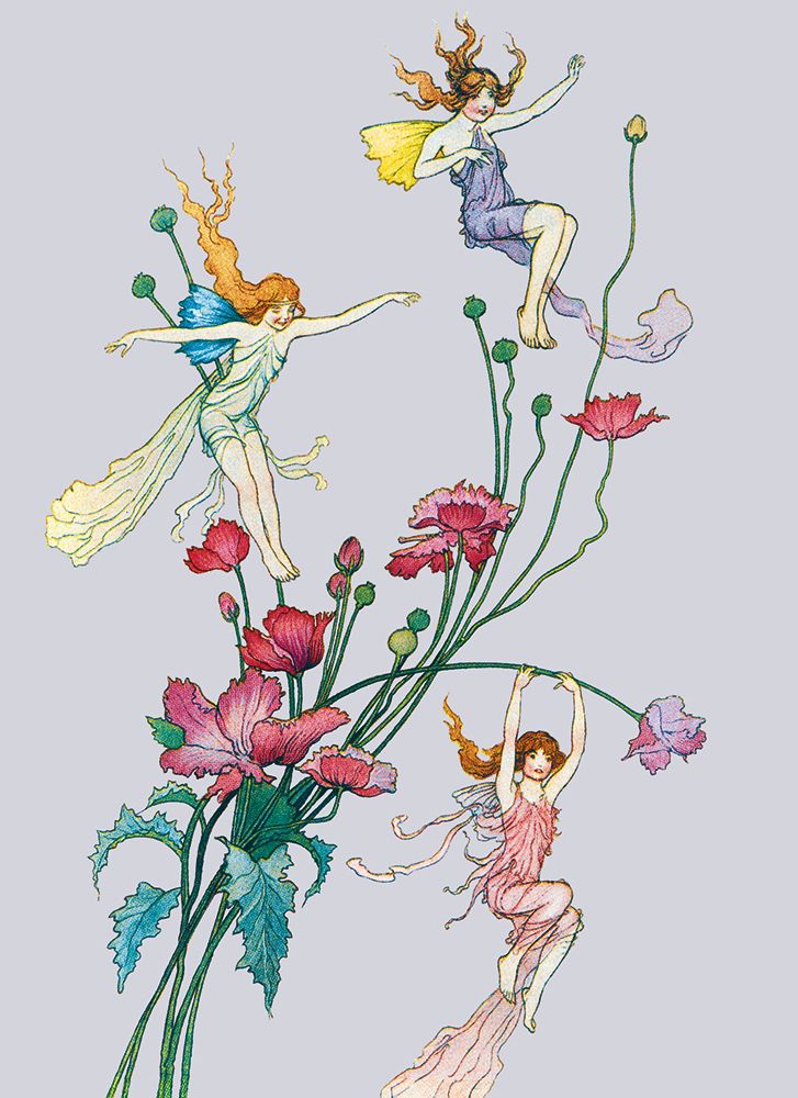 The Book of Fairy Poetry by Dora Owen Three Spirits Mad with Joy Art Card