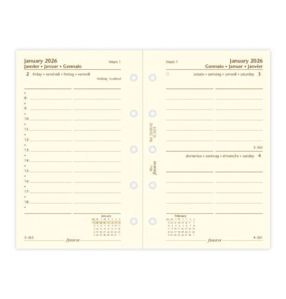 One Day On A Page Diary With Appointments - Mini Cotton Cream 2026 | Multilanguage