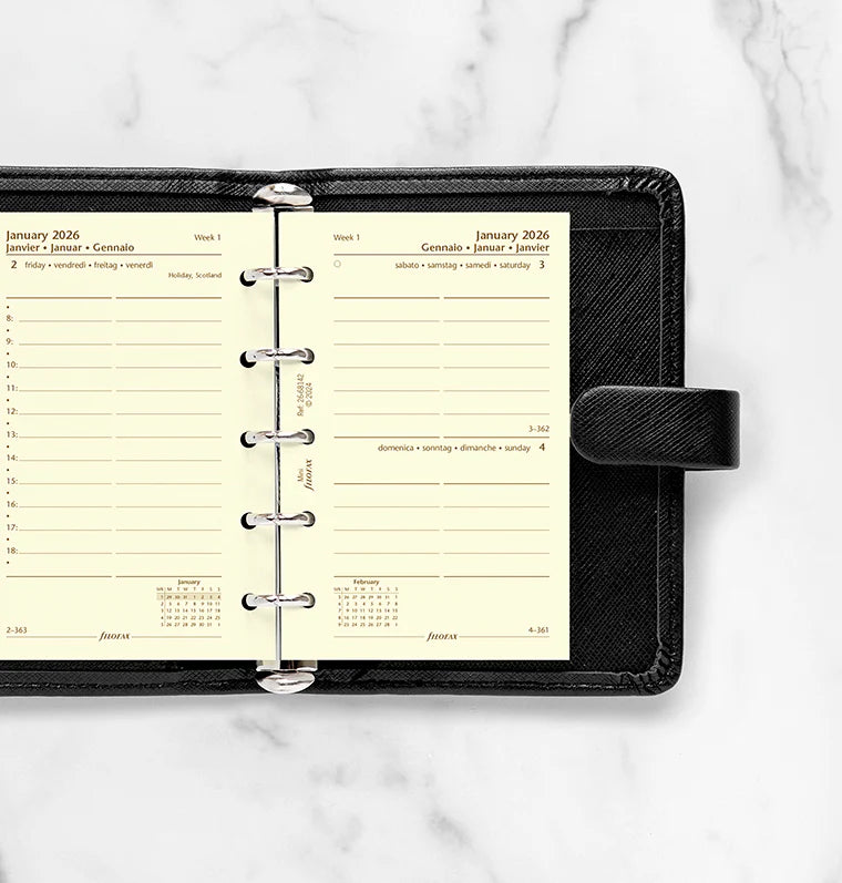 One Day On A Page Diary With Appointments - Mini Cotton Cream 2026 | Multilanguage