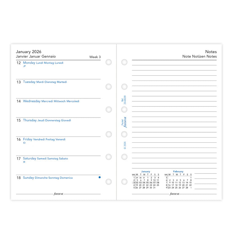 Week On One Page Diary - Pocket 2026 | English