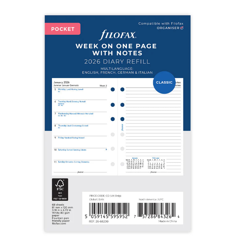 Week On One Page Diary - Pocket 2026 | English