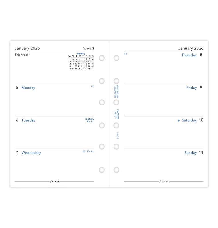 Week On Two Pages Diary - Pocket 2026 | English