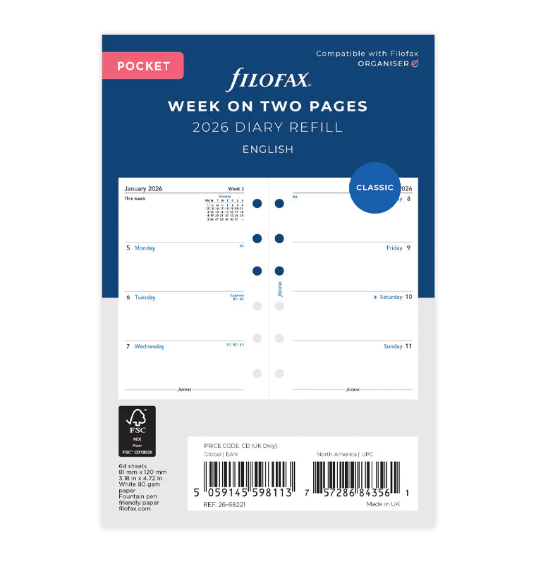 Week On Two Pages Diary - Pocket 2026 | English