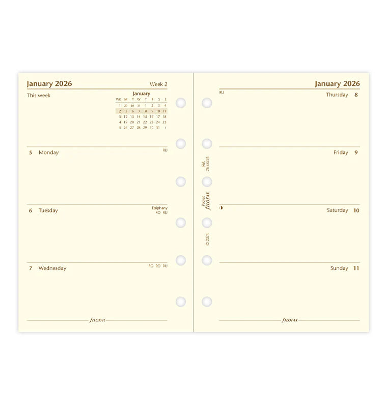 Week On Two Pages Diary - Pocket Cotton Cream 2026 English