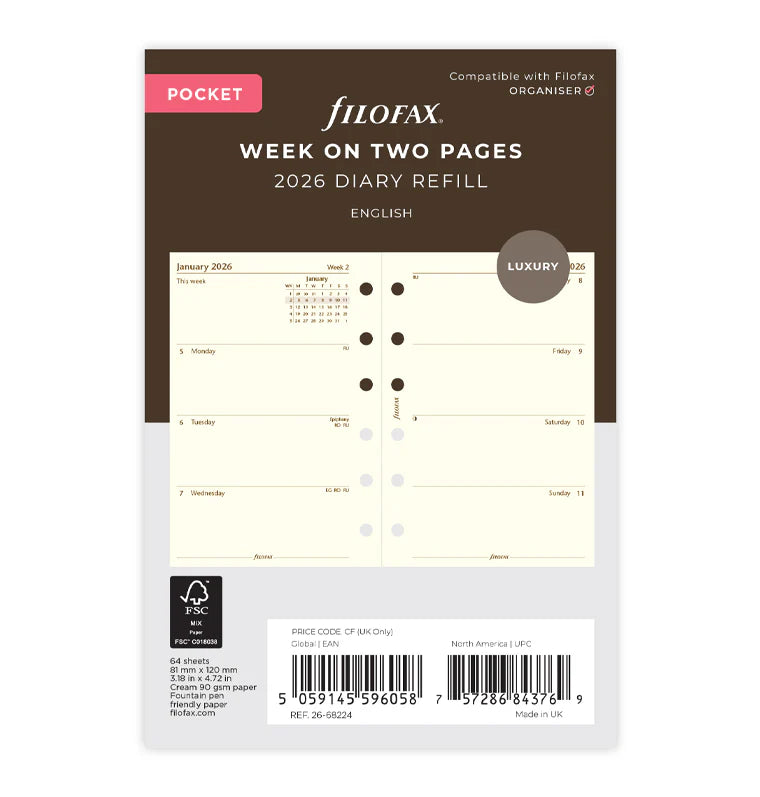 Week On Two Pages Diary - Pocket Cotton Cream 2026 English