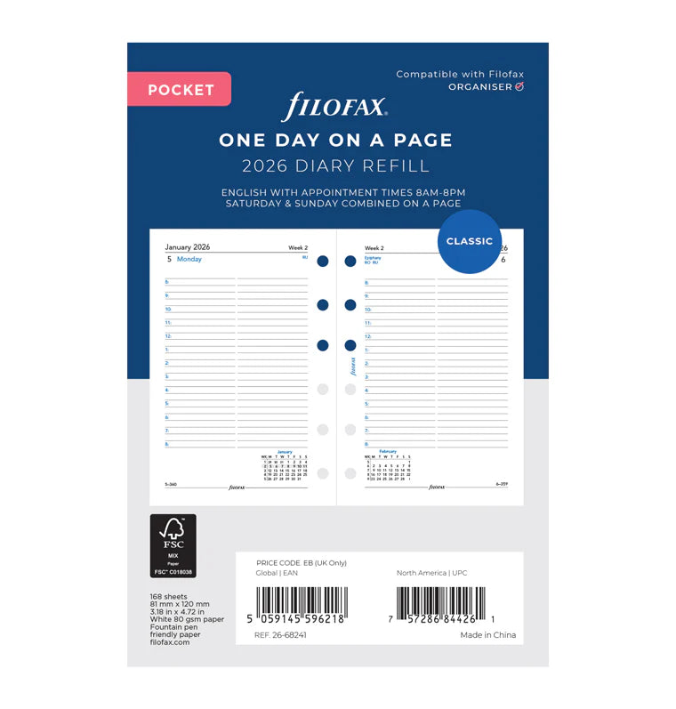 One Day On A Page Diary With Appointments - Pocket 2026 | English