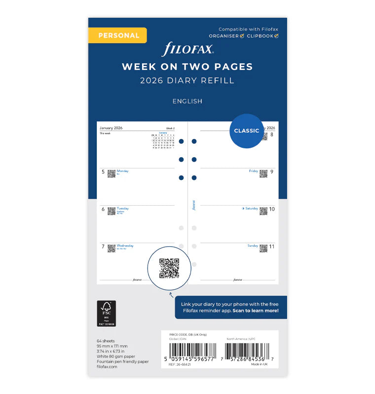 Week On Two Pages Diary Personal 2026 | English