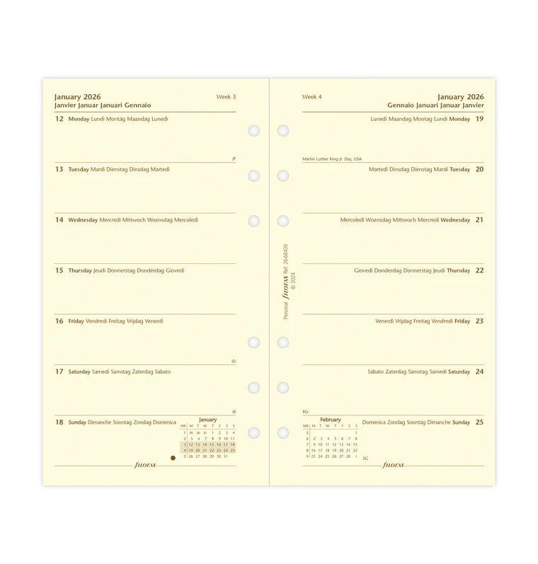 Week On One Page Diary - Personal Cotton Cream 2026 | Multilanguage