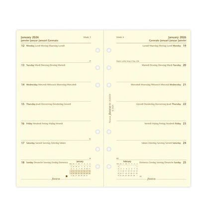 Week On One Page Diary - Personal Cotton Cream 2026 | Multilanguage