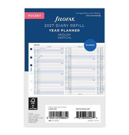 Vertical Year Planner - Pocket 2027 | English