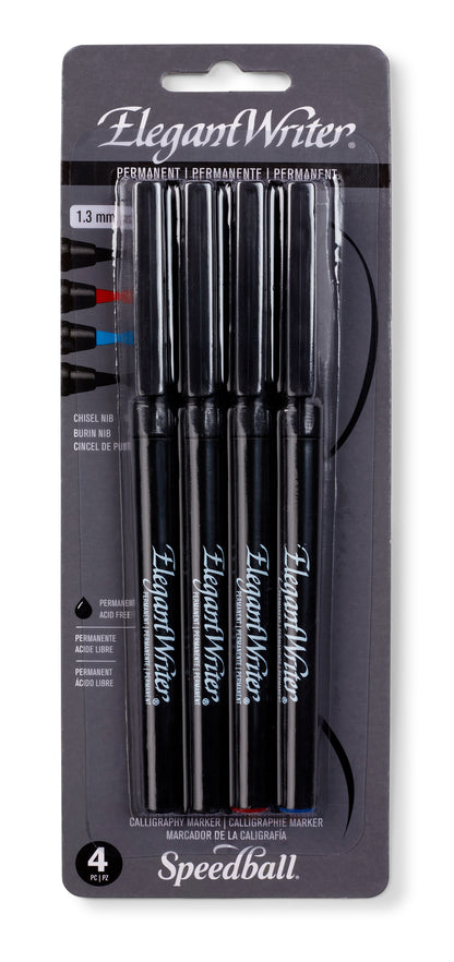 Speedball Permanent Elegant Writer Calligraphy Marker Set of 4, 1.3mm