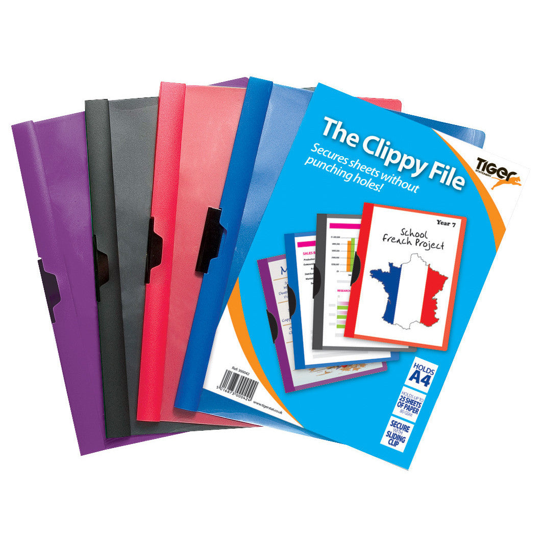 Tiger A4 Clippy File – Assorted Colours