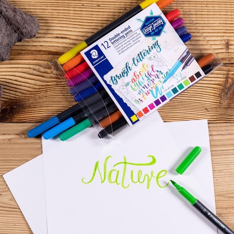 Staedtler Design Journey Double-Ended Lettering Pens 3004 – Box of 12 Assorted Colours