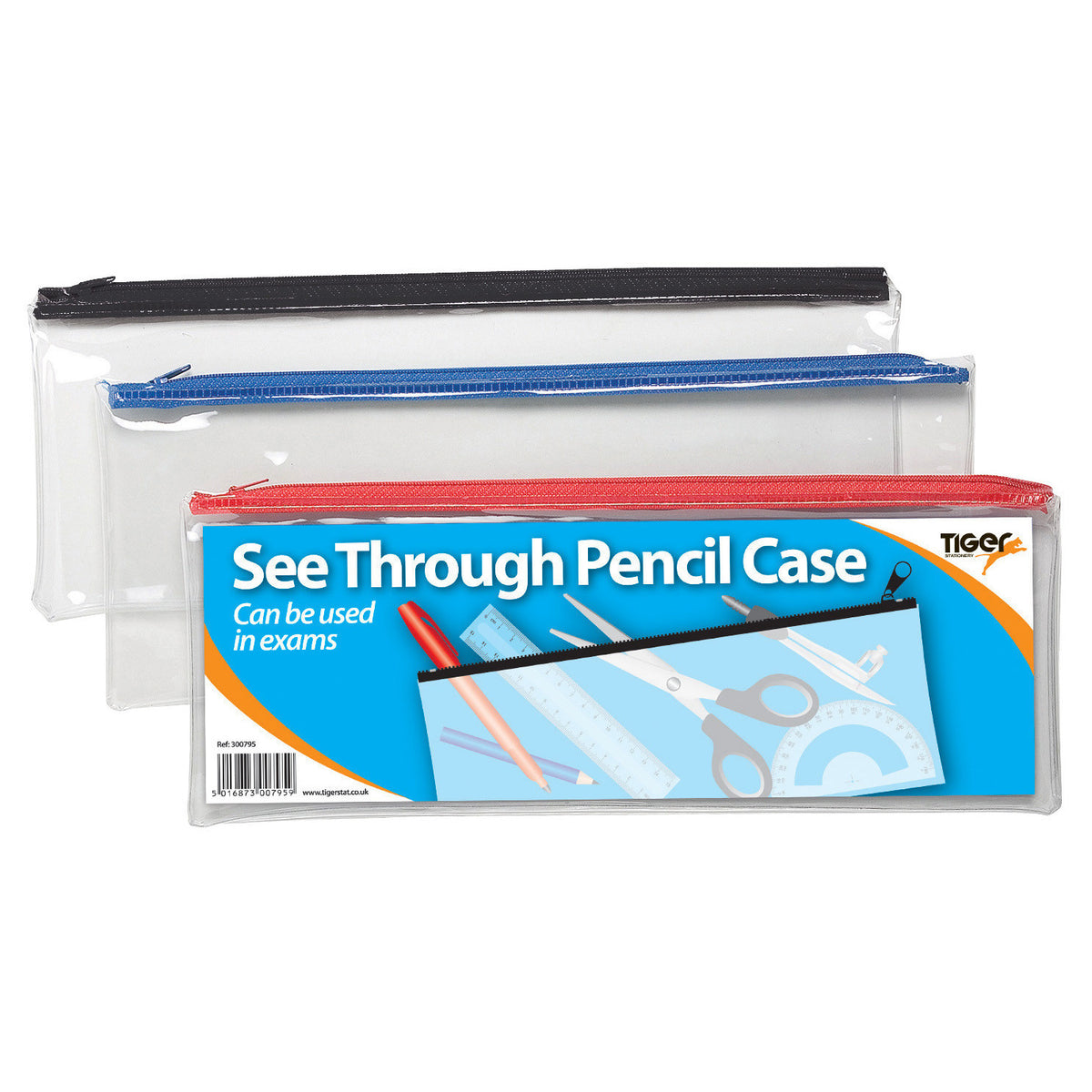 Tiger Large Flat Exam Pencil Case – Clear