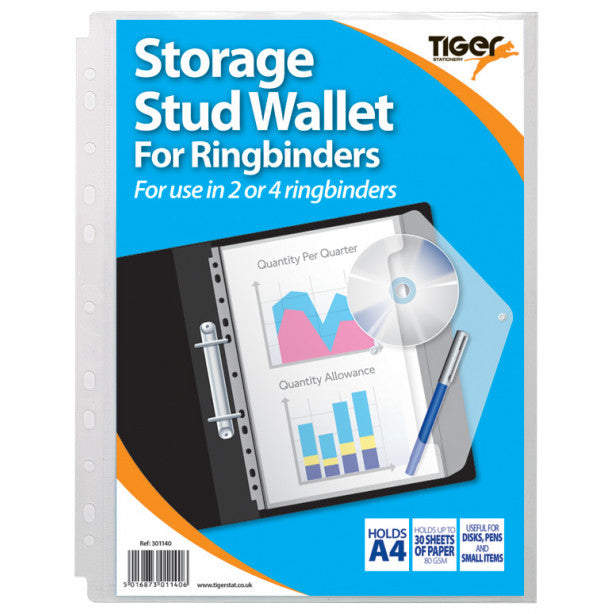 Tiger A4 Clear Stud Wallet for Ring Binders