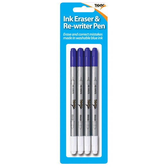 Tiger Ink Eraser & Re-Writer Pens – Blue, Pack of 4