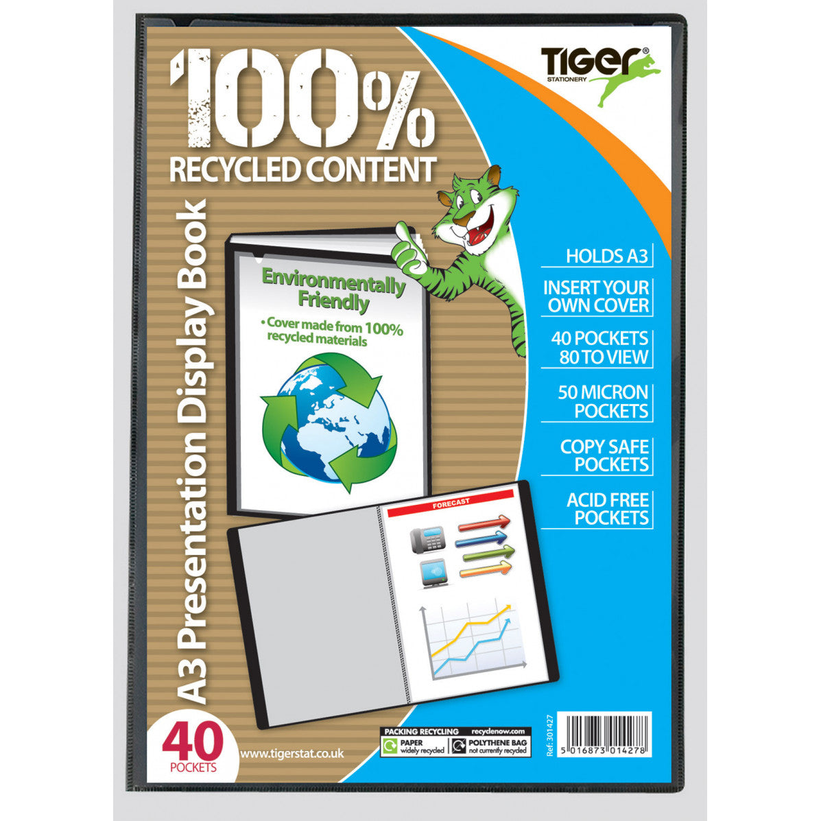 Tiger A3 Presentation Display Book – 40 Pockets, Black