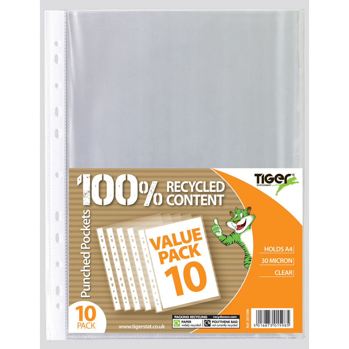Tiger A4 Punched Pockets – Pack of 10, Value Range