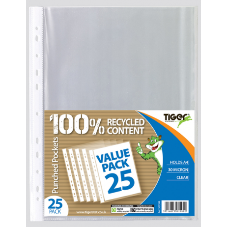 Tiger A4 Punched Pockets – Pack of 25, Value Range