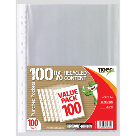 Tiger A4 Punched Pockets – Pack of 100, Value Range
