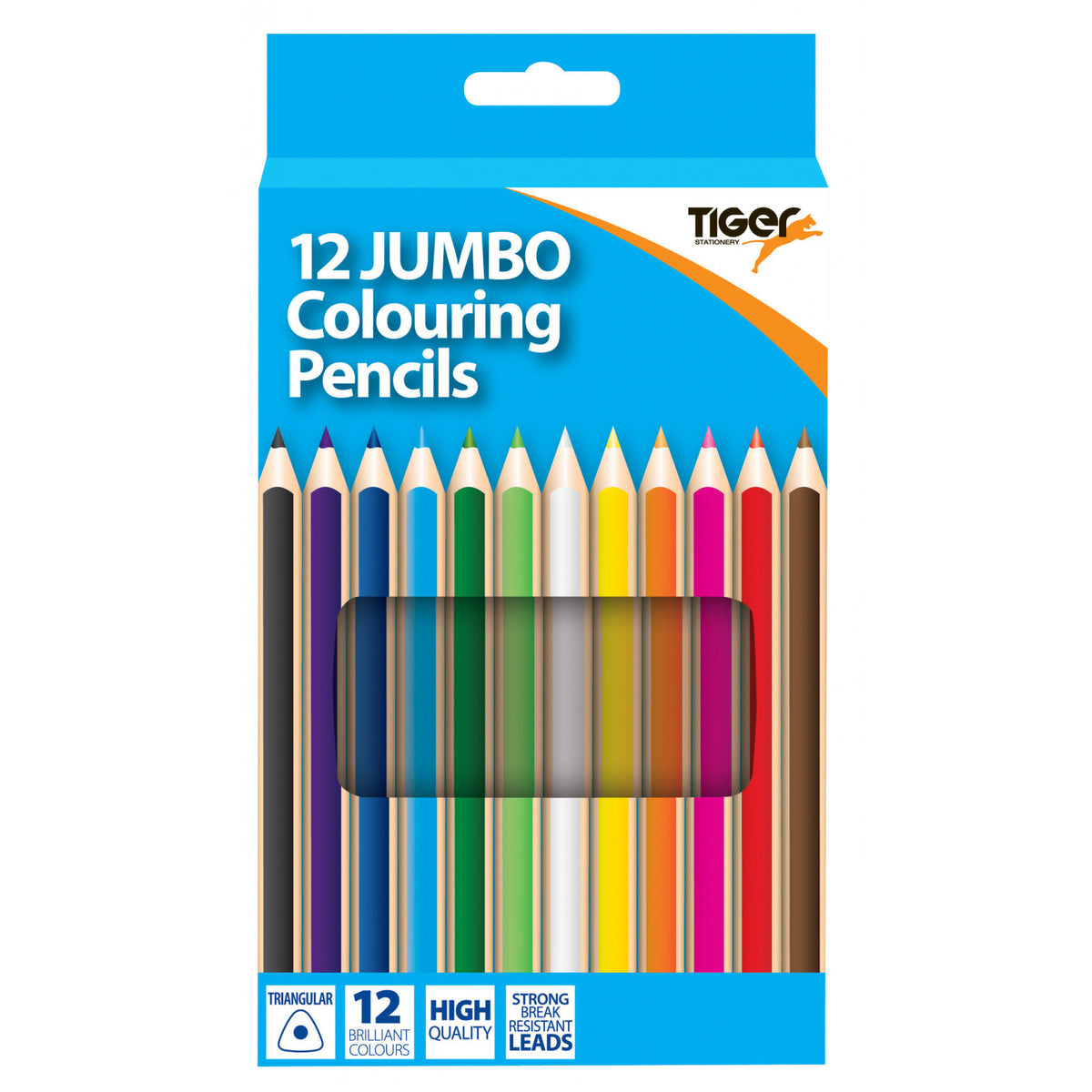 Tiger Jumbo Colouring Pencils – Box of 12 Brilliant Colours