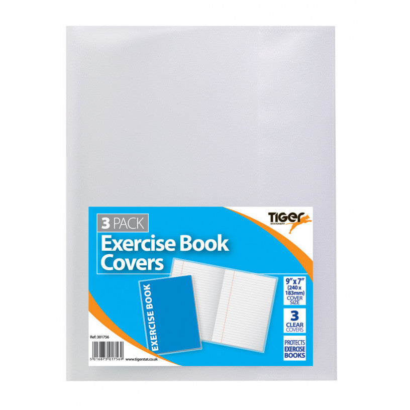 Tiger 9x7 Inch Exercise Book Covers – Pack of 3 Clear