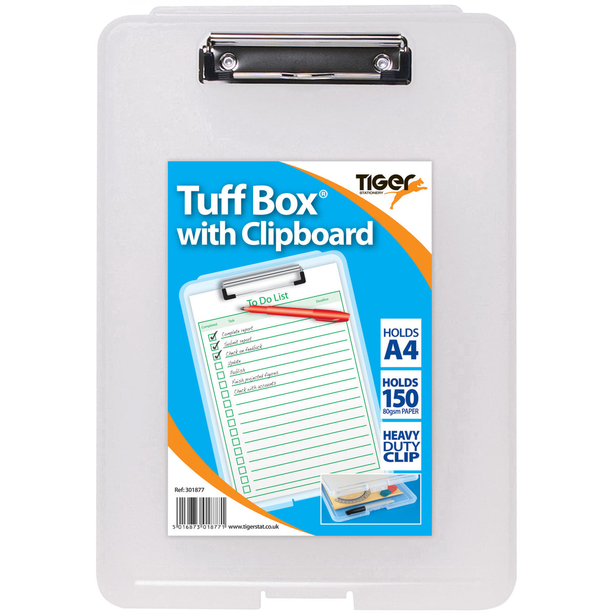 Tiger A4 Tuff Box Clipboard – Clear