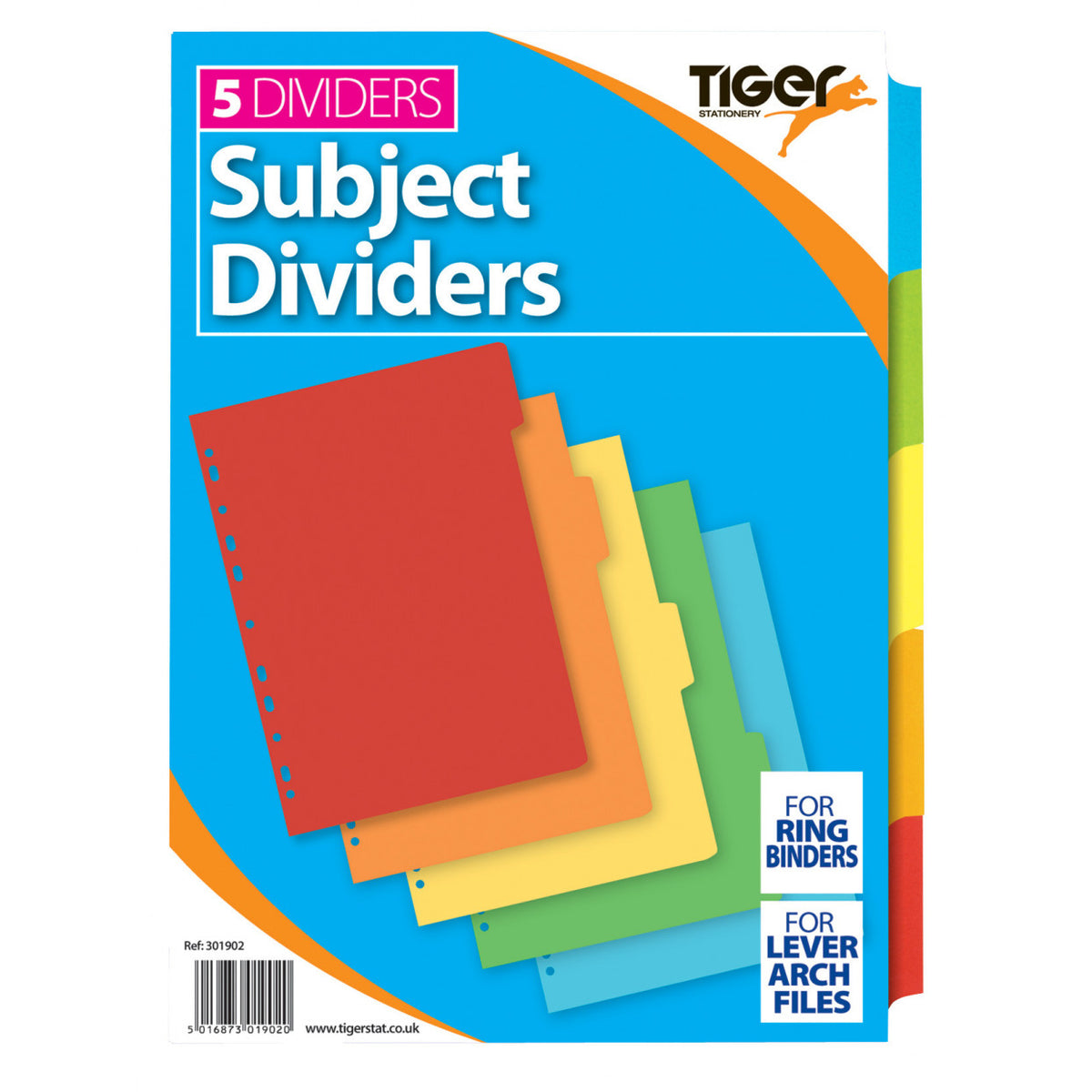 Tiger A4 5-Part Coloured Card Dividers
