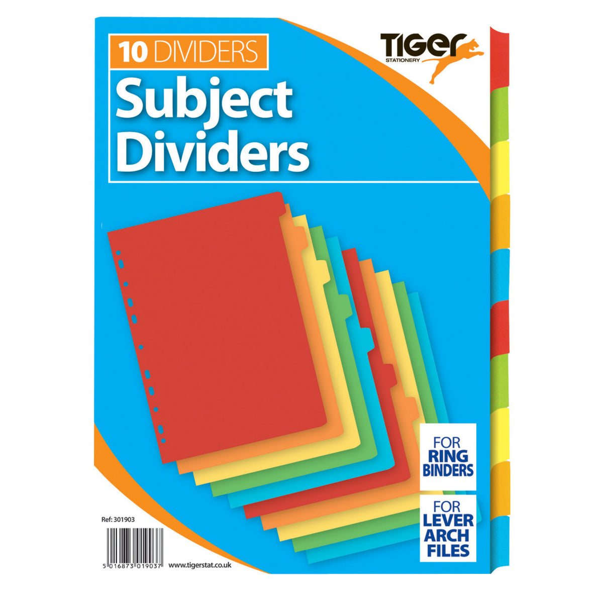 Tiger A4 10-Part Coloured Card Dividers