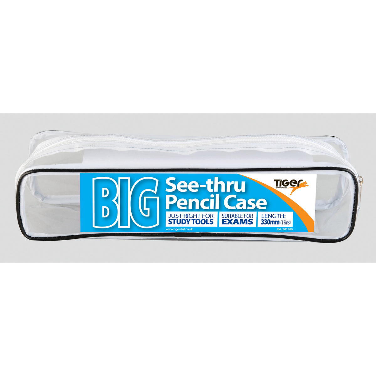 Tiger Big Clear Exam Pencil Case with Coloured Piping