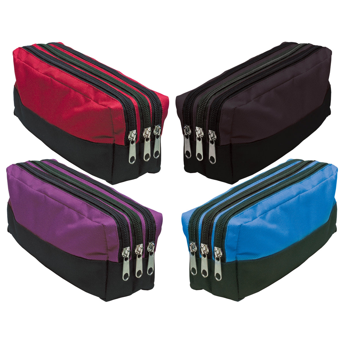 Tiger Triple Zip Rectangular Pencil Case – Assorted Colours
