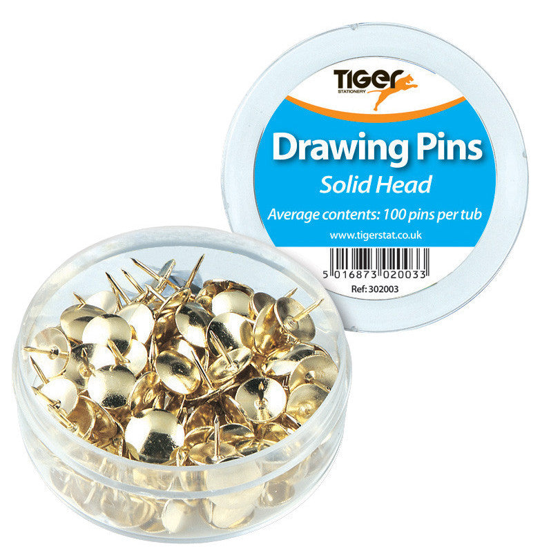 Tiger Brass Drawing Pins – Pot of 100