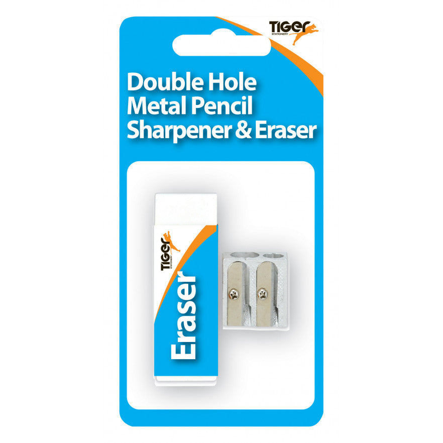 Tiger Eraser and Metal Two-Hole Pencil Sharpener